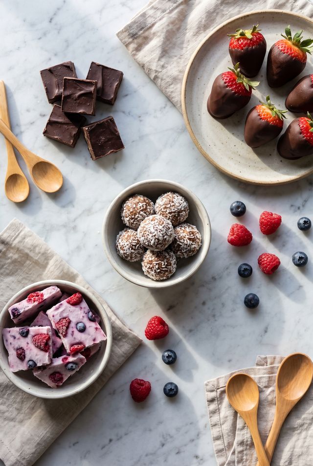 An assortment of sugar-free, low-calorie desserts arranged on a table