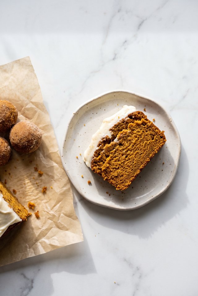 Autumn desserts including pumpkin loaf, cinnamon donuts and carrot cake bites